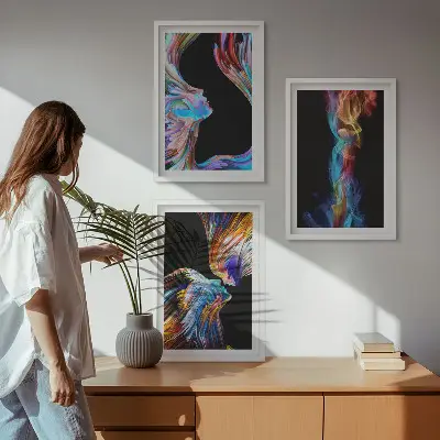 Šarena apstraktna lica set od 3 slike u okviru