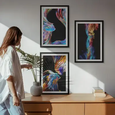 Šarena apstraktna lica set od 3 slike u okviru