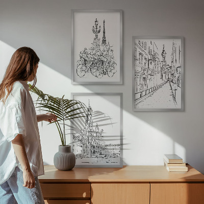 Set 3 slike u okviru Jednostavni crteži urbanih pejzaža