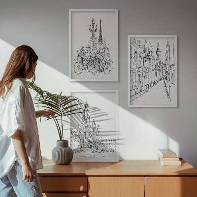 Set 3 slike u okviru Jednostavni crteži urbanih pejzaža