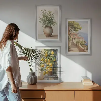 Cvijeće u vazi, more limuna triptih u okviru