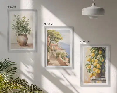 Cvijeće u vazi, more limuna triptih u okviru