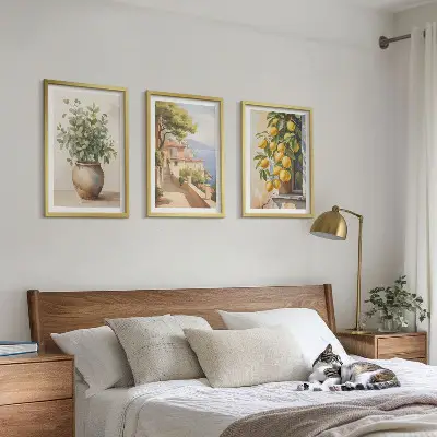 Cvijeće u vazi, more limuna triptih u okviru