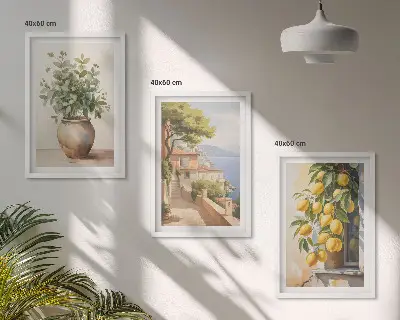 Cvijeće u vazi, more limuna triptih u okviru