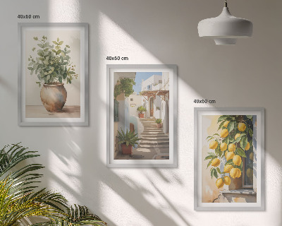 Set 3 slike u okviru Ulica s biljkama za cvijeće s limunom u saksiji