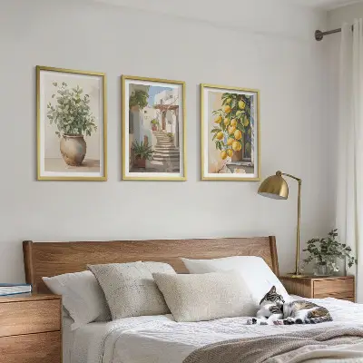 Set od 3 slike u okviru ulica s biljkama i lončanicom limuna