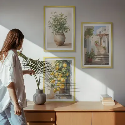 Set od 3 slike u okviru ulica s biljkama i lončanicom limuna