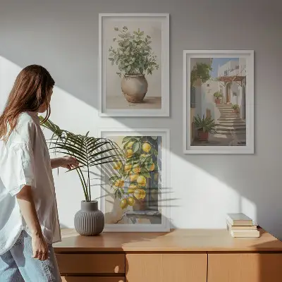 Set od 3 slike u okviru ulica s biljkama i lončanicom limuna