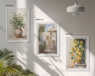 Set od 3 slike u okviru ulica s biljkama i lončanicom limuna