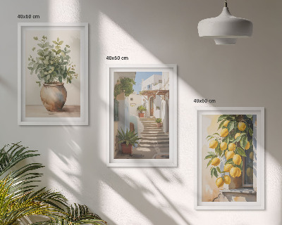 Set 3 slike u okviru Ulica s biljkama za cvijeće s limunom u saksiji