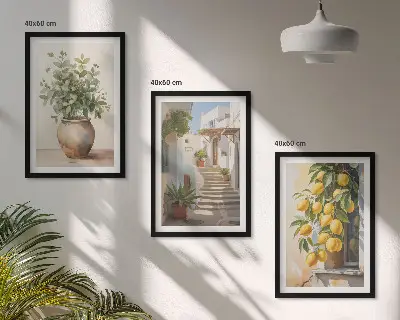 Set od 3 slike u okviru ulica s biljkama i lončanicom limuna