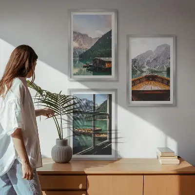 Zidna galerija planinsko jezero s vikendicama