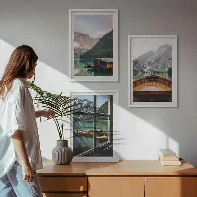 Zidna galerija planinsko jezero s vikendicama