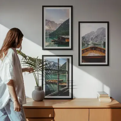 Zidna galerija planinsko jezero s vikendicama