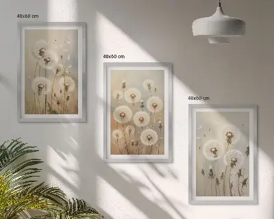 Bijeli maslačci na svijetloj pozadini set od 3 slike u okviru