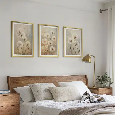 Bijeli maslačci na svijetloj pozadini set od 3 slike u okviru