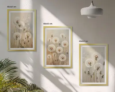 Bijeli maslačci na svijetloj pozadini set od 3 slike u okviru