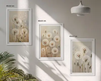 Bijeli maslačci na svijetloj pozadini set od 3 slike u okviru