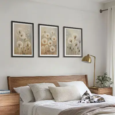 Bijeli maslačci na svijetloj pozadini set od 3 slike u okviru