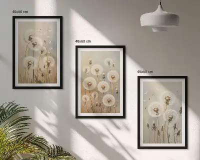 Bijeli maslačci na svijetloj pozadini set od 3 slike u okviru