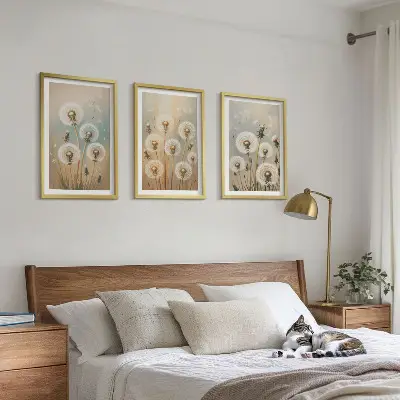 Pastelni cvjetovi maslačka triptih u okviru