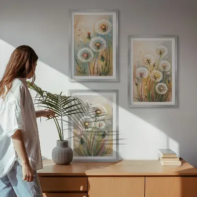 Zidna galerija cvjetovi maslačka i pastelne trave