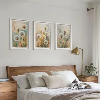 Zidna galerija cvjetovi maslačka i pastelne trave