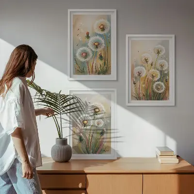 Zidna galerija cvjetovi maslačka i pastelne trave
