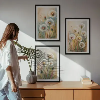 Zidna galerija cvjetovi maslačka i pastelne trave