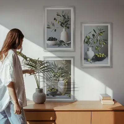 Masline u prigušenim vazama set od 3 slike u okviru