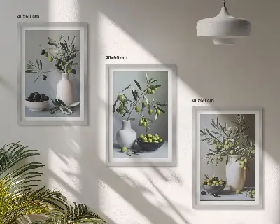 Masline u prigušenim vazama set od 3 slike u okviru