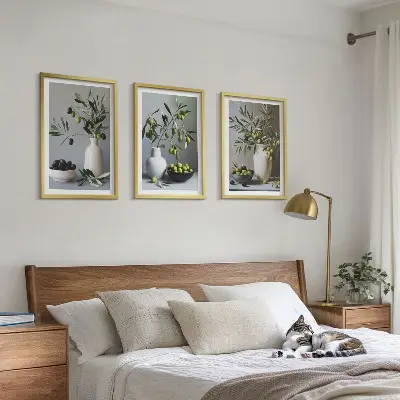 Masline u prigušenim vazama set od 3 slike u okviru