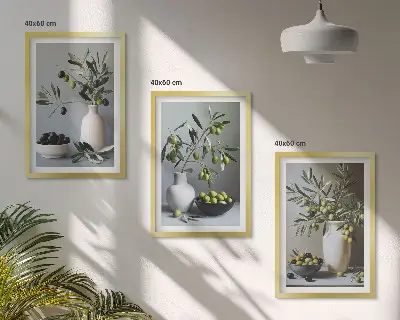 Masline u prigušenim vazama set od 3 slike u okviru