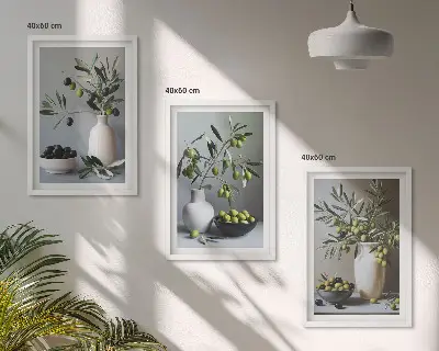 Masline u prigušenim vazama set od 3 slike u okviru