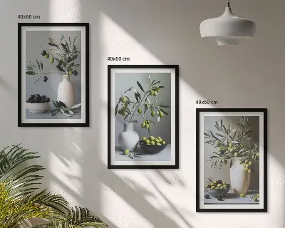 Masline u prigušenim vazama set od 3 slike u okviru
