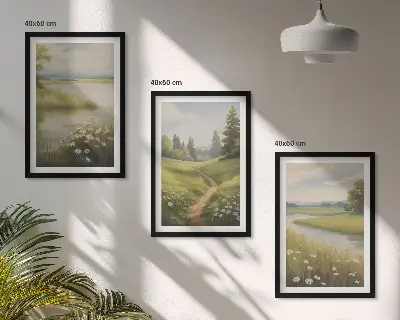 Proljetni krajolik riječne livade triptih u okviru