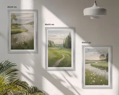 Zidna galerija ljetni krajolici s rijekom i livadom cvijeća