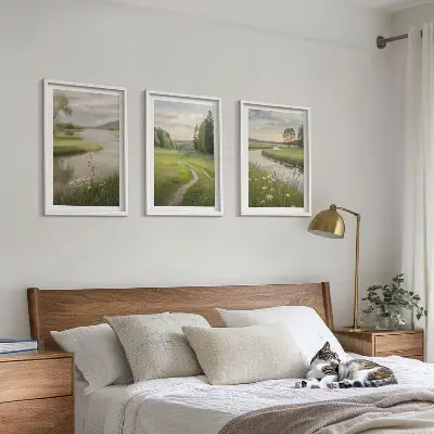 Zidna galerija ljetni krajolici s rijekom i livadom cvijeća
