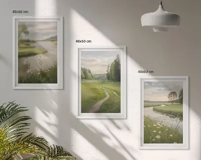 Zidna galerija ljetni krajolici s rijekom i livadom cvijeća