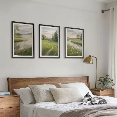 Zidna galerija ljetni krajolici s rijekom i livadom cvijeća