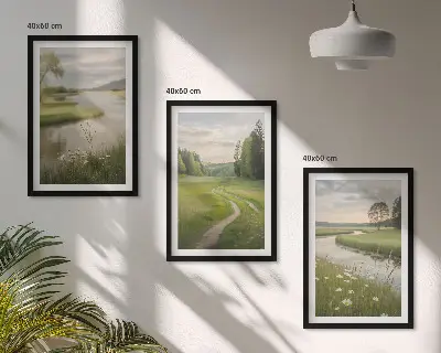 Zidna galerija ljetni krajolici s rijekom i livadom cvijeća