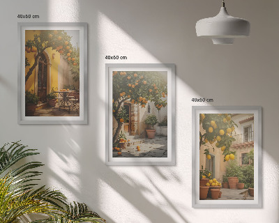 Set 3 slike u okviru Posude za citruse na sunčanoj terasi