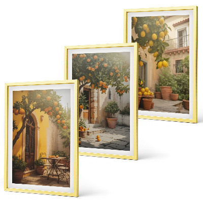 Set 3 slike u okviru Posude za citruse na sunčanoj terasi