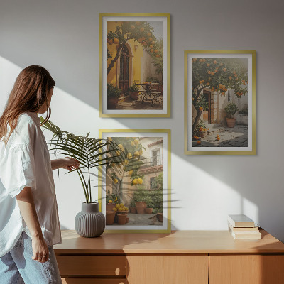 Set 3 slike u okviru Posude za citruse na sunčanoj terasi