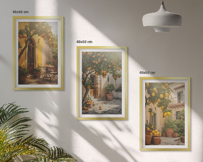 Set 3 slike u okviru Posude za citruse na sunčanoj terasi