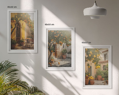 Set 3 slike u okviru Posude za citruse na sunčanoj terasi
