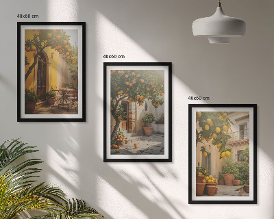 Set 3 slike u okviru Posude za citruse na sunčanoj terasi