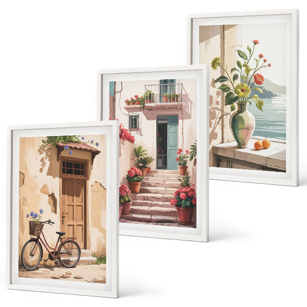 Set 3 slike u okviru Ulice, cvijeće i bicikli