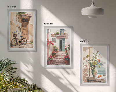 Set 3 slike u okviru Ulice, cvijeće i bicikli
