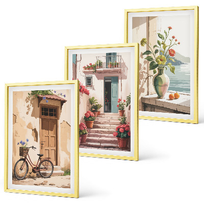 Set 3 slike u okviru Ulice, cvijeće i bicikli
